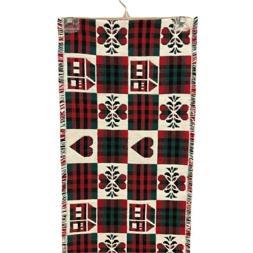 Country Plaid Table Runner Fringed Ends  72” inches L x 13” inches